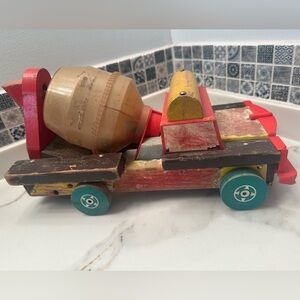 Antique Fisher Price wooden cement mixer popper wood truck toy rare working!